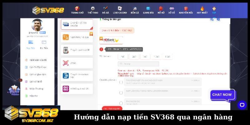 Hướng dẫn nạp tiền SV368 qua ngân hàng