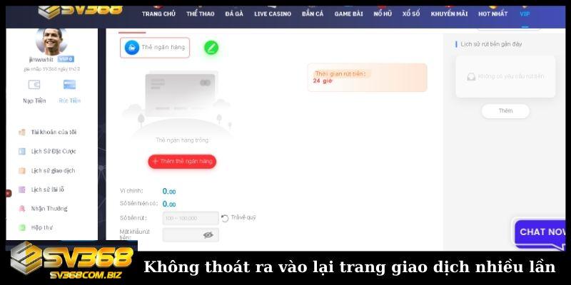 Không thoát ra vào lại trang giao dịch nhiều lần